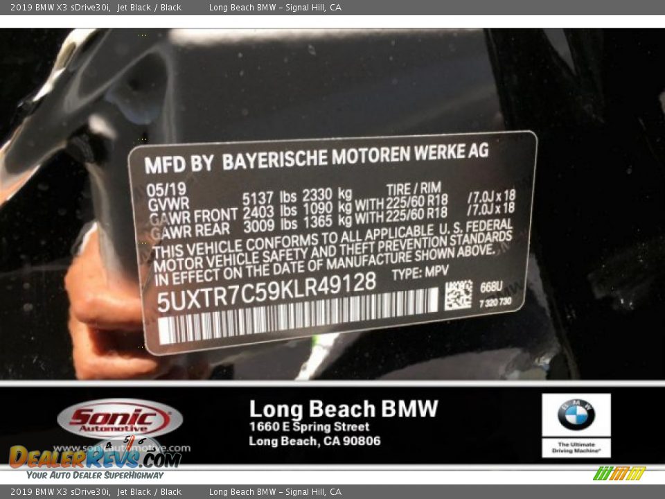 2019 BMW X3 sDrive30i Jet Black / Black Photo #12