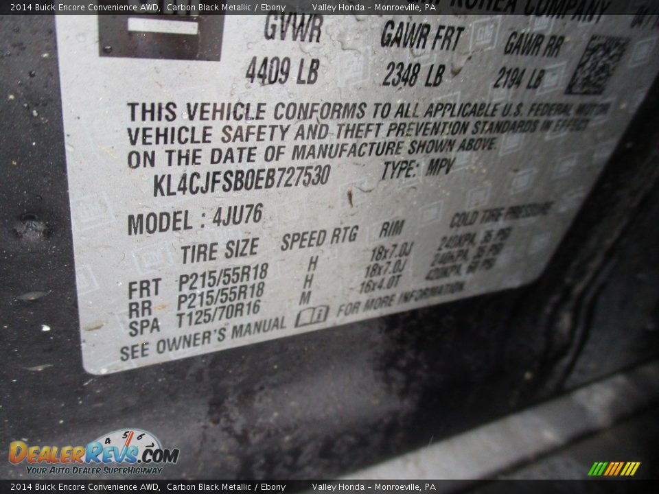 2014 Buick Encore Convenience AWD Carbon Black Metallic / Ebony Photo #19