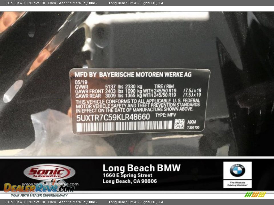 2019 BMW X3 sDrive30i Dark Graphite Metallic / Black Photo #12