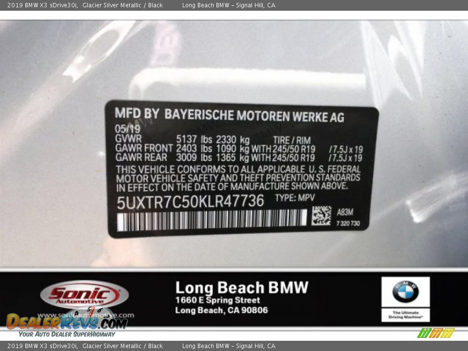 2019 BMW X3 sDrive30i Glacier Silver Metallic / Black Photo #12