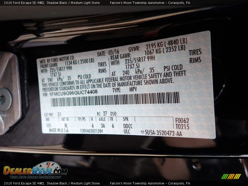 2016 Ford Escape SE 4WD Shadow Black / Medium Light Stone Photo #23