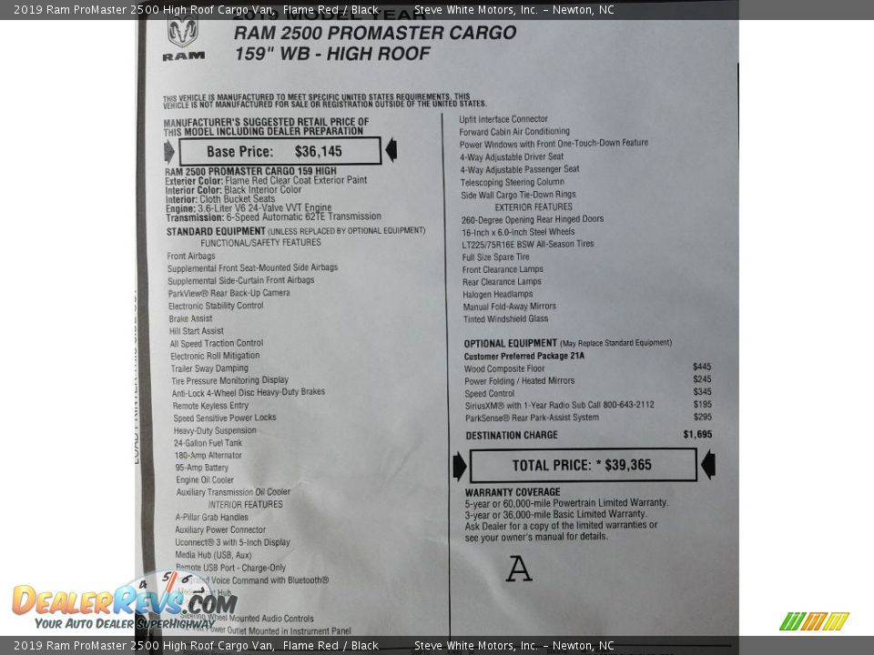 2019 Ram ProMaster 2500 High Roof Cargo Van Flame Red / Black Photo #29