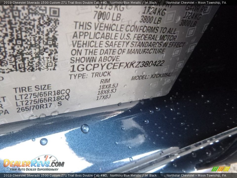 2019 Chevrolet Silverado 1500 Custom Z71 Trail Boss Double Cab 4WD Northsky Blue Metallic / Jet Black Photo #16