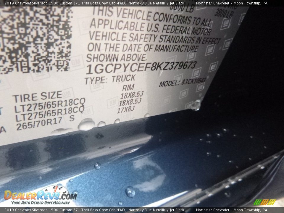 2019 Chevrolet Silverado 1500 Custom Z71 Trail Boss Crew Cab 4WD Northsky Blue Metallic / Jet Black Photo #16