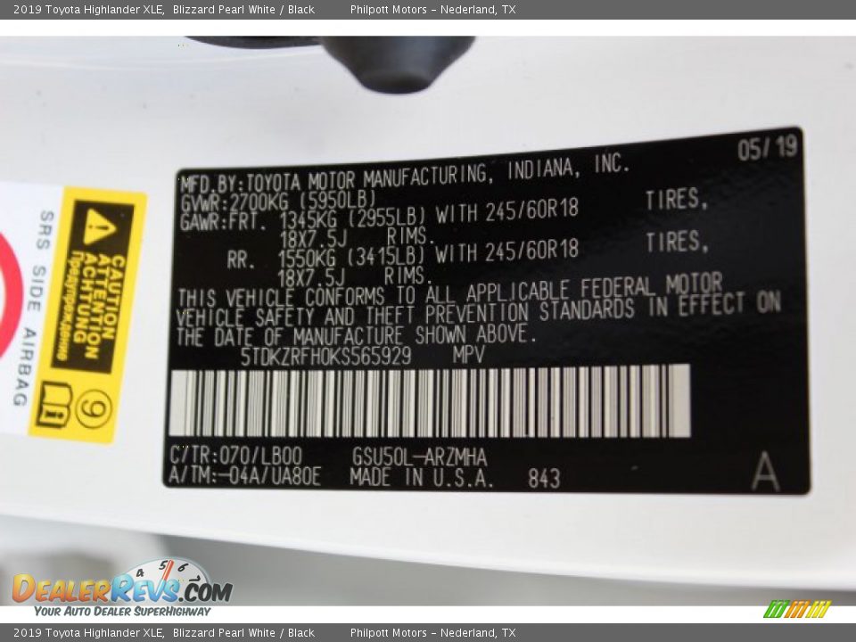 2019 Toyota Highlander XLE Blizzard Pearl White / Black Photo #25