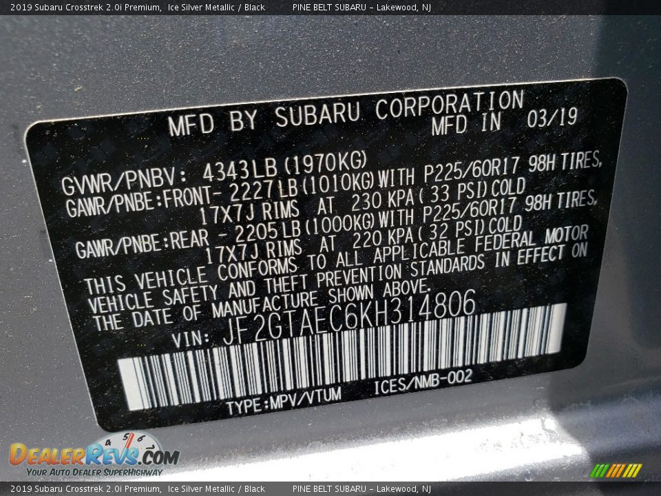 2019 Subaru Crosstrek 2.0i Premium Ice Silver Metallic / Black Photo #9