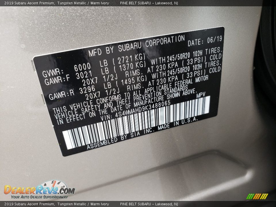 2019 Subaru Ascent Premium Tungsten Metallic / Warm Ivory Photo #9