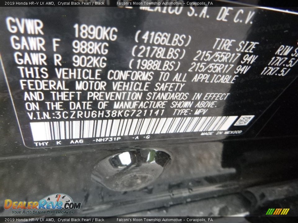 2019 Honda HR-V LX AWD Crystal Black Pearl / Black Photo #13