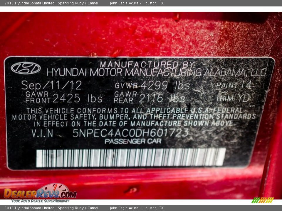 2013 Hyundai Sonata Limited Sparkling Ruby / Camel Photo #16