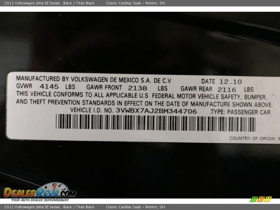 2011 Volkswagen Jetta SE Sedan Black / Titan Black Photo #18
