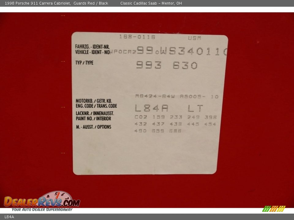 Porsche Color Code L84A Guards Red