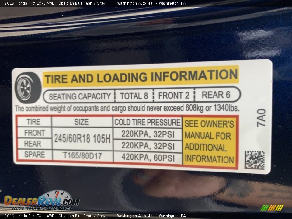 2019 Honda Pilot EX-L AWD Obsidian Blue Pearl / Gray Photo #8