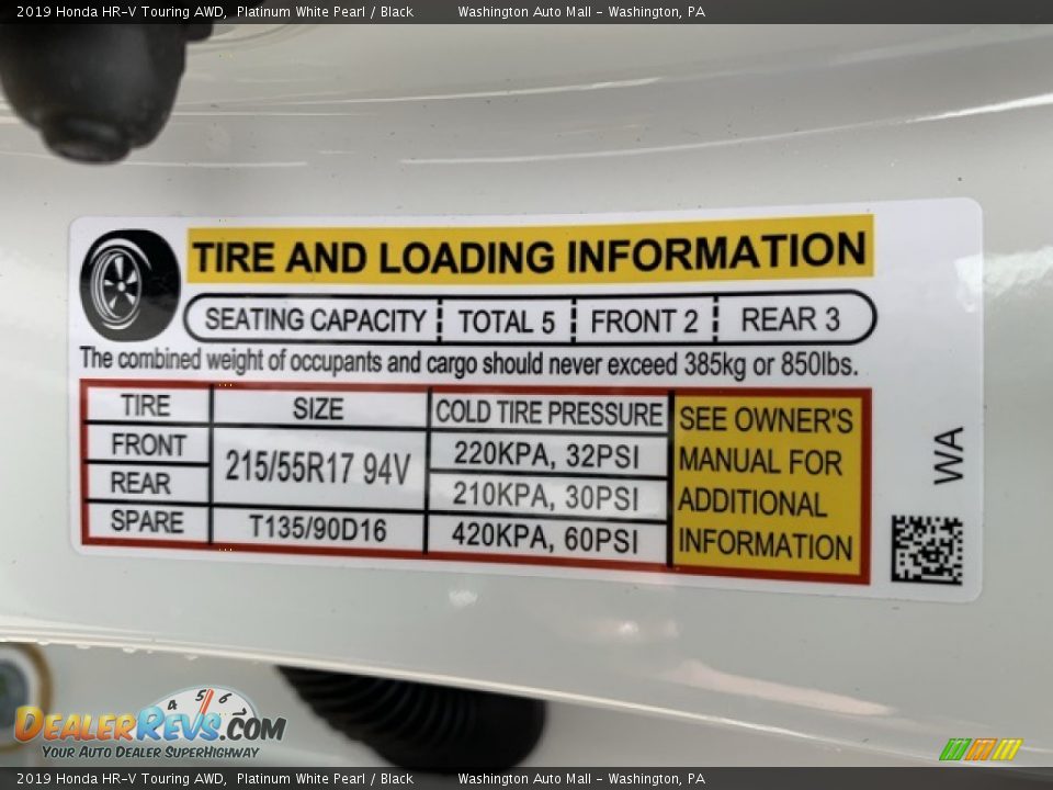 2019 Honda HR-V Touring AWD Platinum White Pearl / Black Photo #8