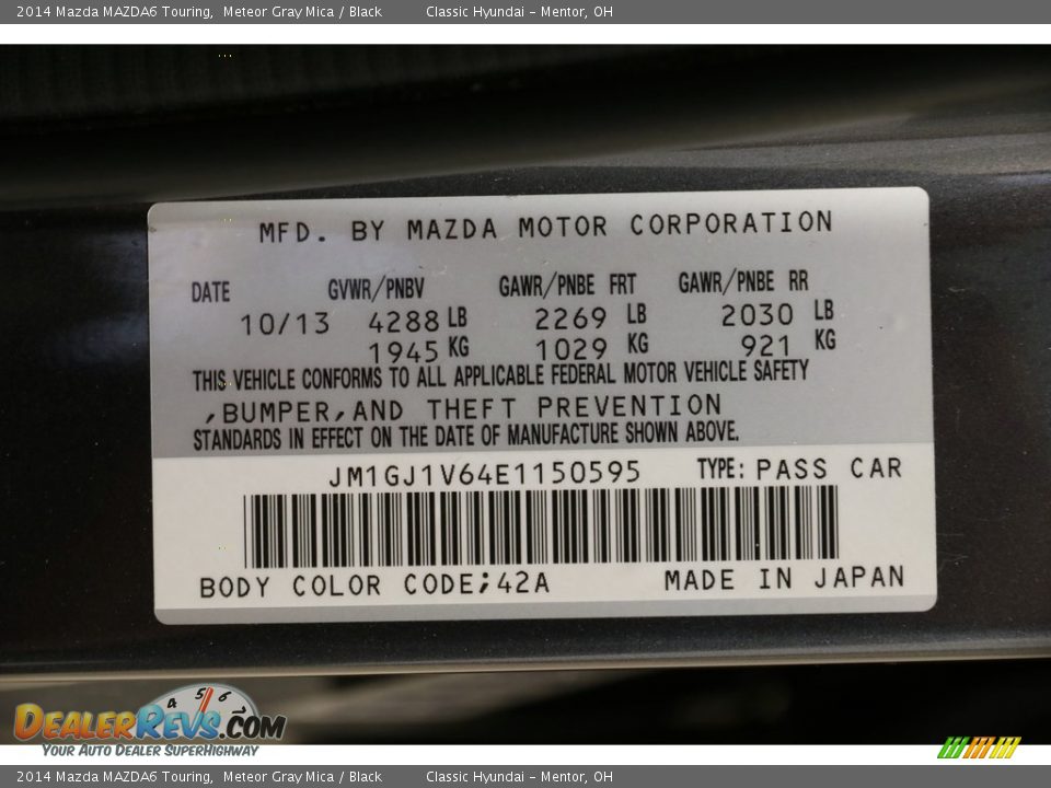 2014 Mazda MAZDA6 Touring Meteor Gray Mica / Black Photo #19