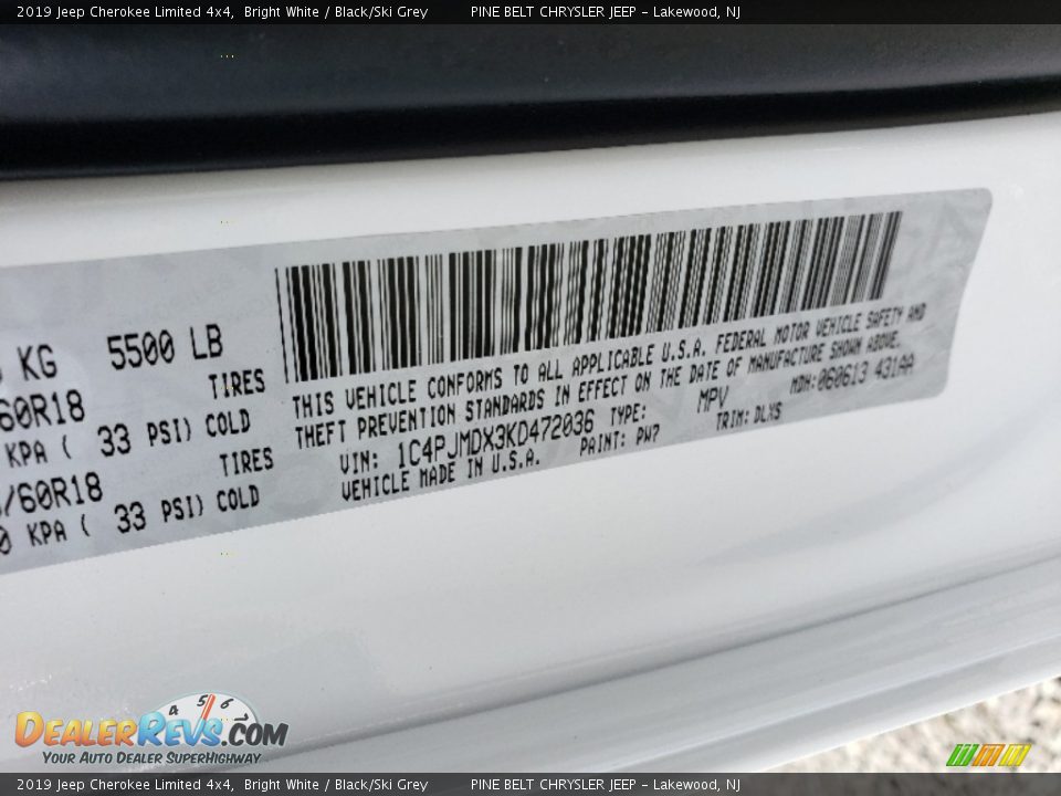 2019 Jeep Cherokee Limited 4x4 Bright White / Black/Ski Grey Photo #9