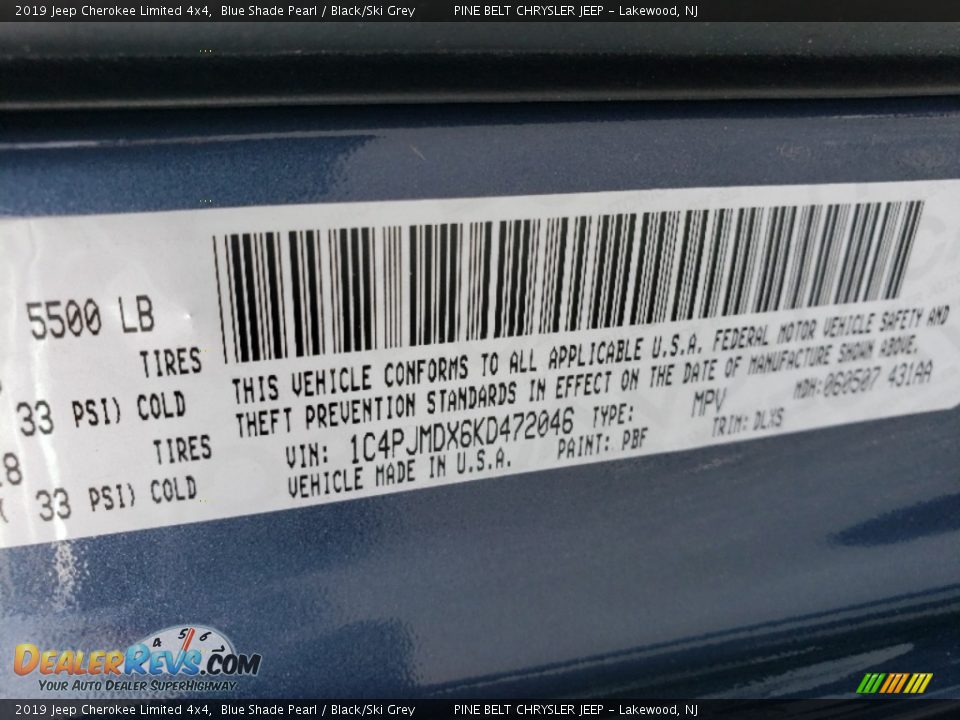 2019 Jeep Cherokee Limited 4x4 Blue Shade Pearl / Black/Ski Grey Photo #9