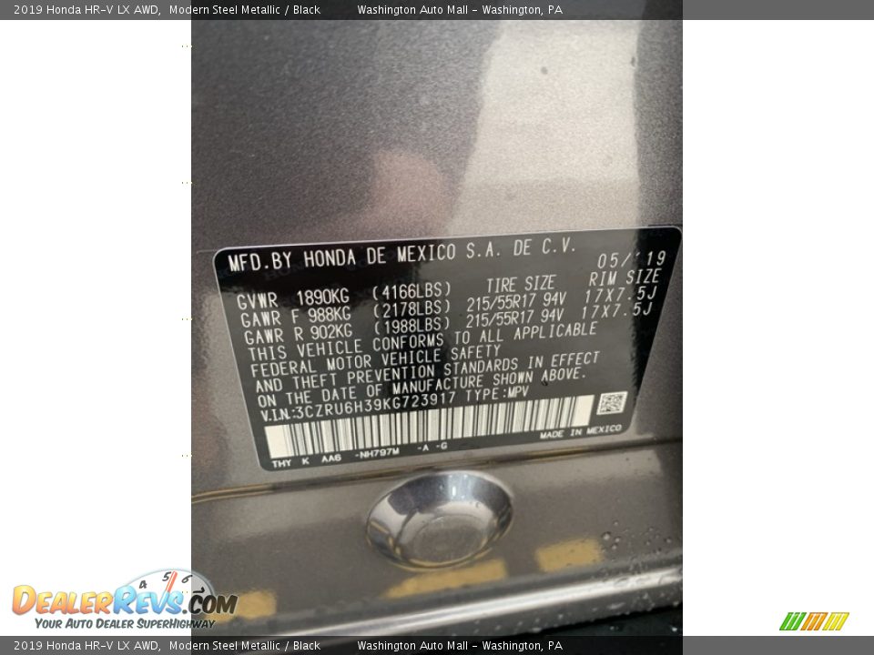 2019 Honda HR-V LX AWD Modern Steel Metallic / Black Photo #9