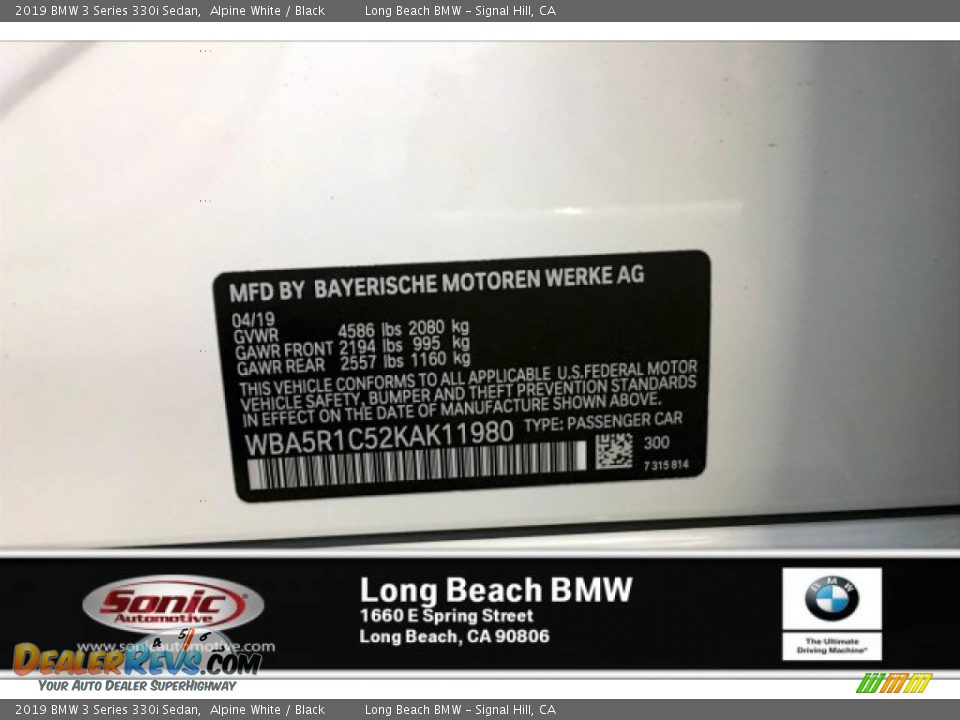 2019 BMW 3 Series 330i Sedan Alpine White / Black Photo #12