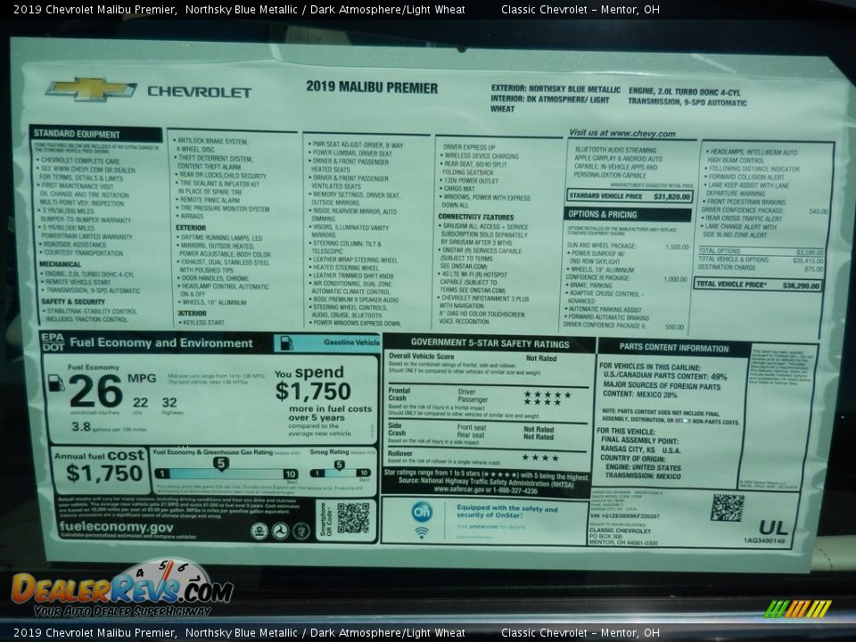 2019 Chevrolet Malibu Premier Northsky Blue Metallic / Dark Atmosphere/Light Wheat Photo #7