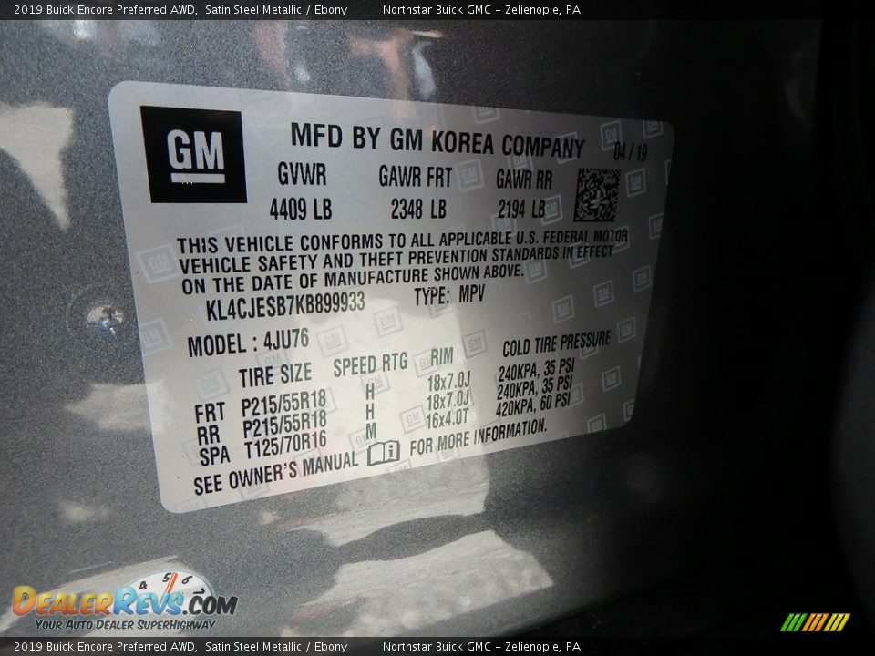 2019 Buick Encore Preferred AWD Satin Steel Metallic / Ebony Photo #16