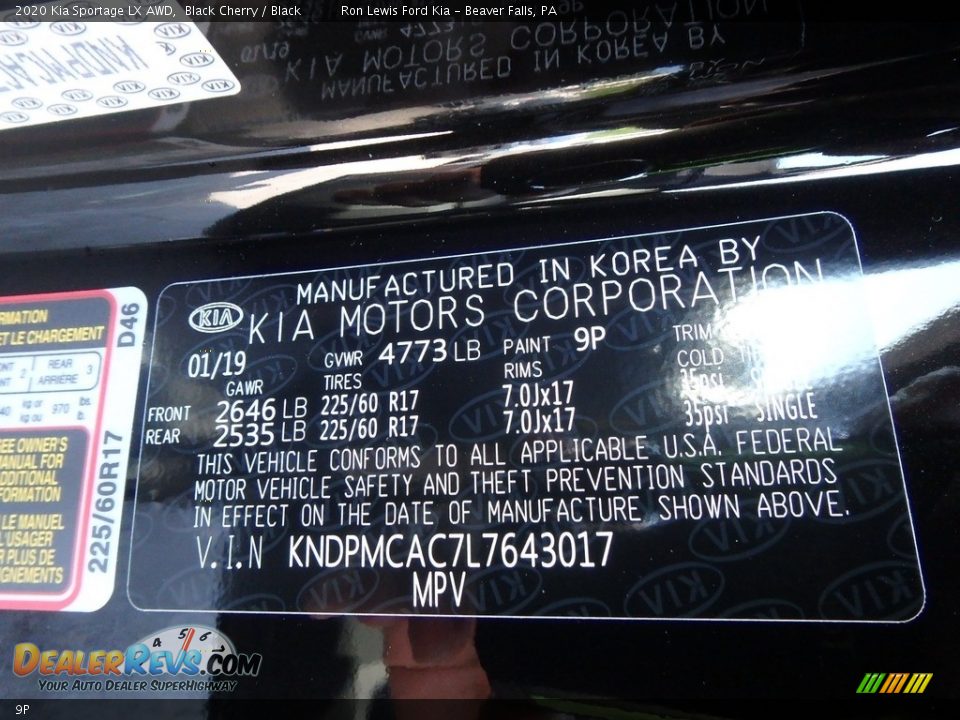 Kia Color Code 9P Black Cherry