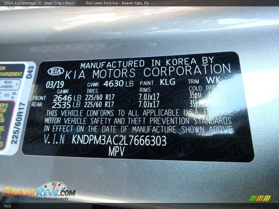 Kia Color Code KLG Steel Gray