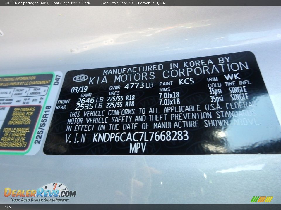 Kia Color Code KCS Sparkling Silver