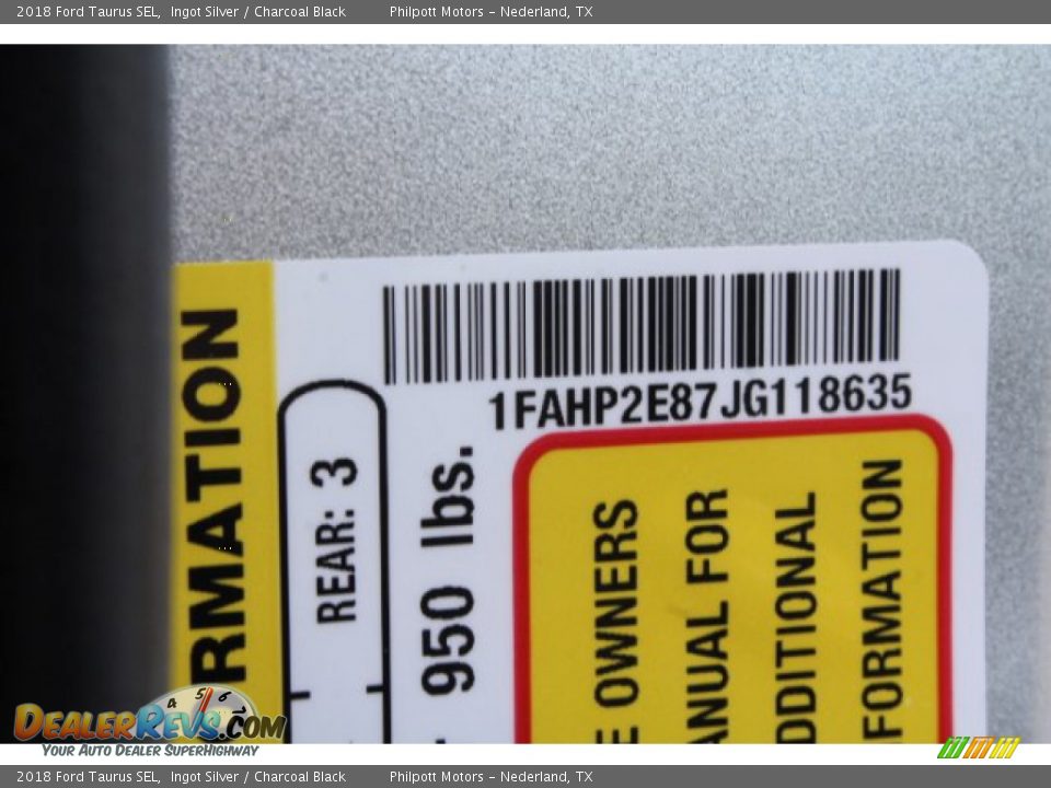 2018 Ford Taurus SEL Ingot Silver / Charcoal Black Photo #28
