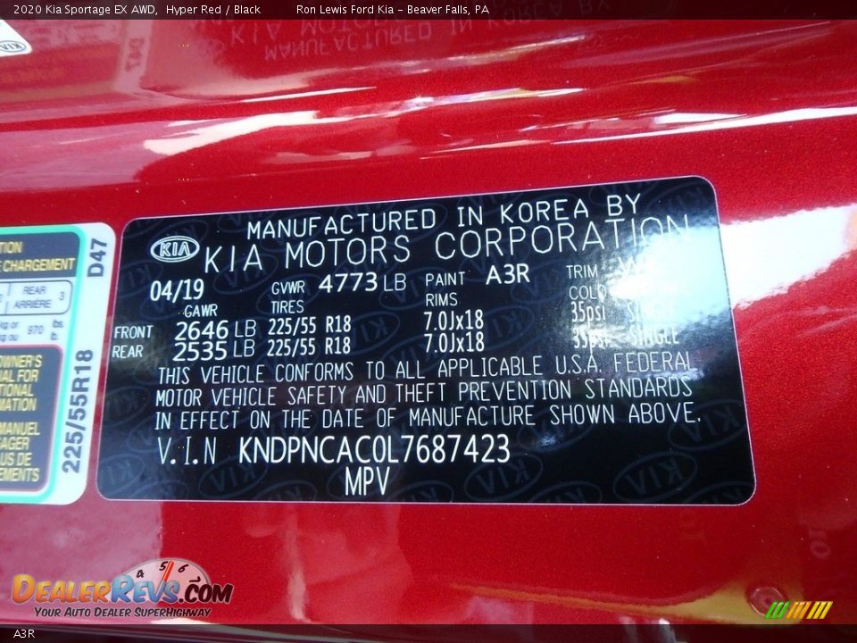 Kia Color Code A3R Hyper Red