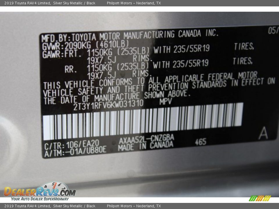 2019 Toyota RAV4 Limited Silver Sky Metallic / Black Photo #26