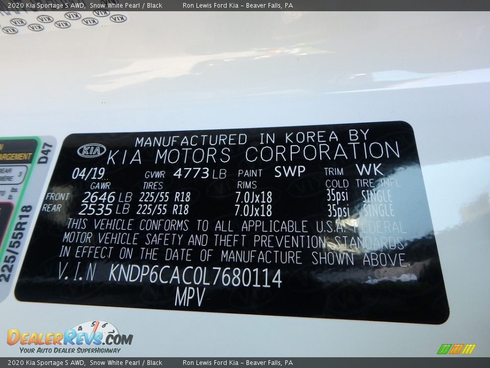 2020 Kia Sportage S AWD Snow White Pearl / Black Photo #15