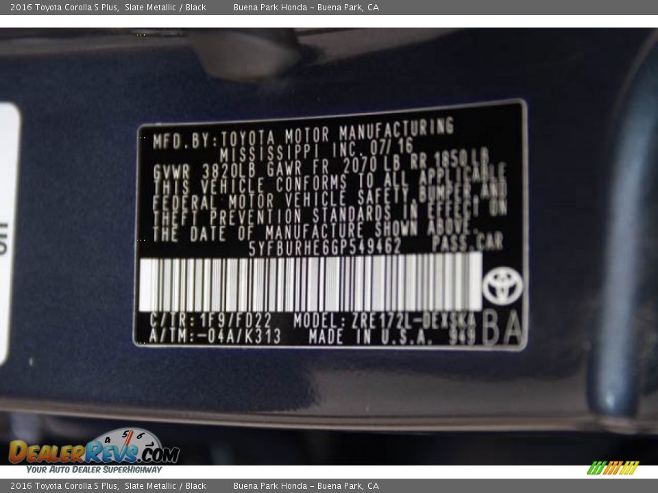 2016 Toyota Corolla S Plus Slate Metallic / Black Photo #35