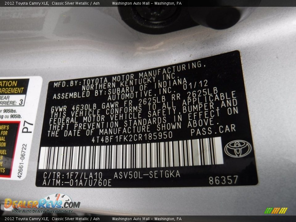 2012 Toyota Camry XLE Classic Silver Metallic / Ash Photo #28