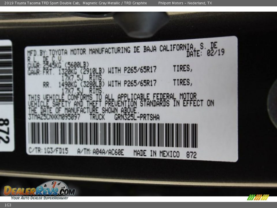 Toyota Color Code 1G3 Magnetic Gray Metallic