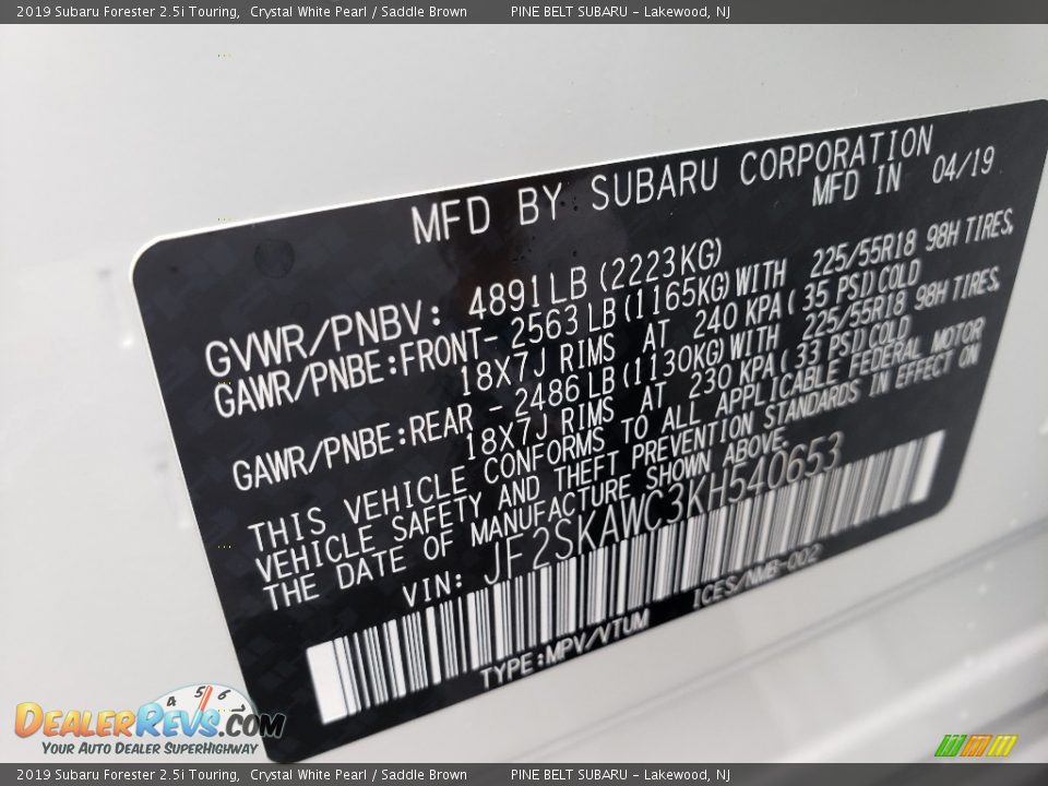 2019 Subaru Forester 2.5i Touring Crystal White Pearl / Saddle Brown Photo #9