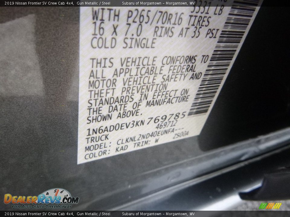 2019 Nissan Frontier SV Crew Cab 4x4 Gun Metallic / Steel Photo #16