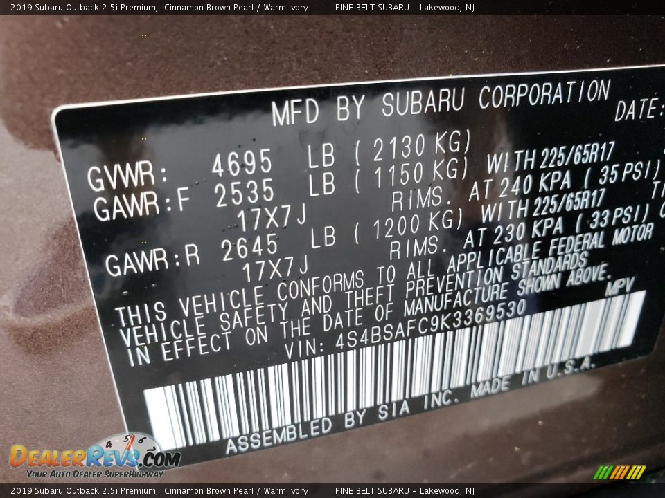 2019 Subaru Outback 2.5i Premium Cinnamon Brown Pearl / Warm Ivory Photo #9