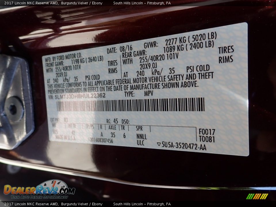 2017 Lincoln MKC Reserve AWD Burgundy Velvet / Ebony Photo #23