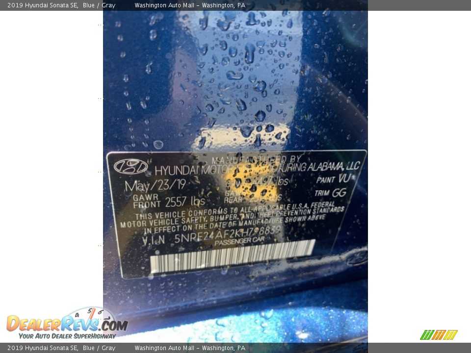 2019 Hyundai Sonata SE Blue / Gray Photo #10