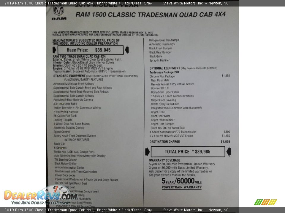 2019 Ram 1500 Classic Tradesman Quad Cab 4x4 Bright White / Black/Diesel Gray Photo #28