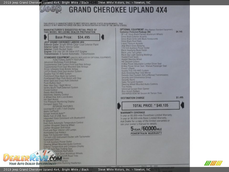 2019 Jeep Grand Cherokee Upland 4x4 Bright White / Black Photo #35