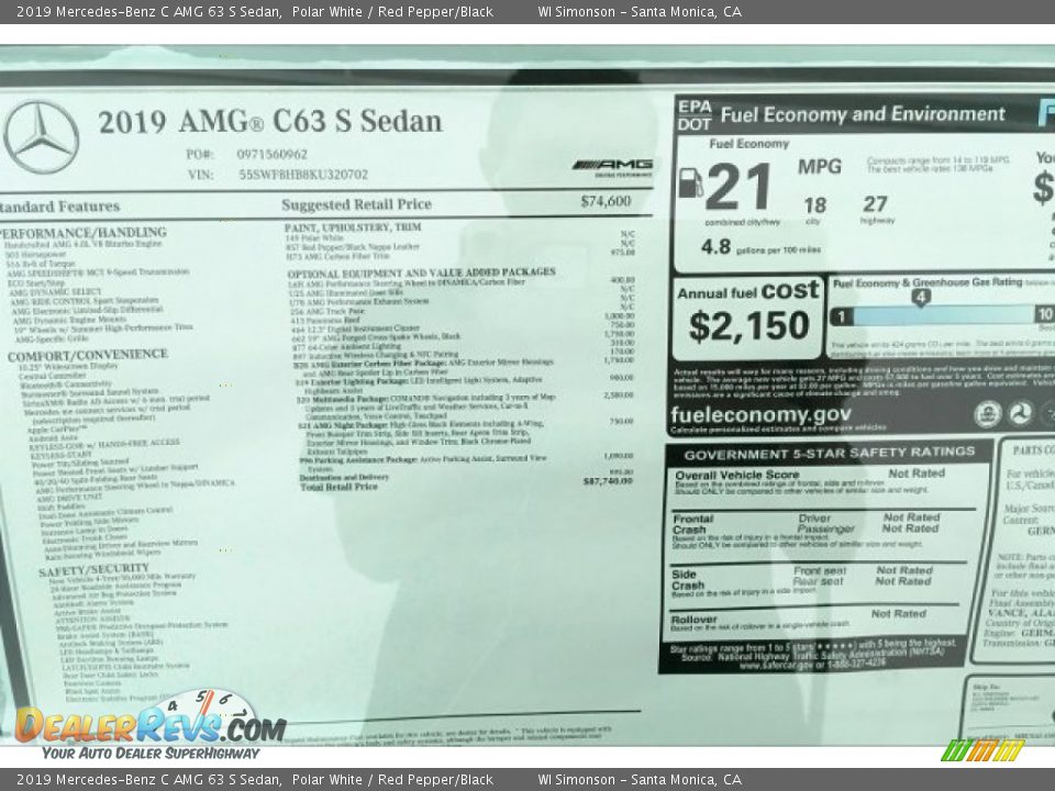 2019 Mercedes-Benz C AMG 63 S Sedan Window Sticker Photo #10
