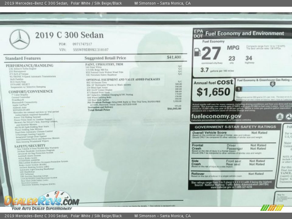 2019 Mercedes-Benz C 300 Sedan Polar White / Silk Beige/Black Photo #10
