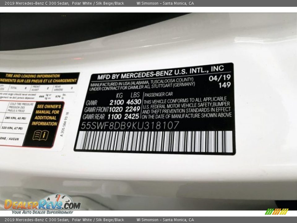 2019 Mercedes-Benz C 300 Sedan Polar White / Silk Beige/Black Photo #11