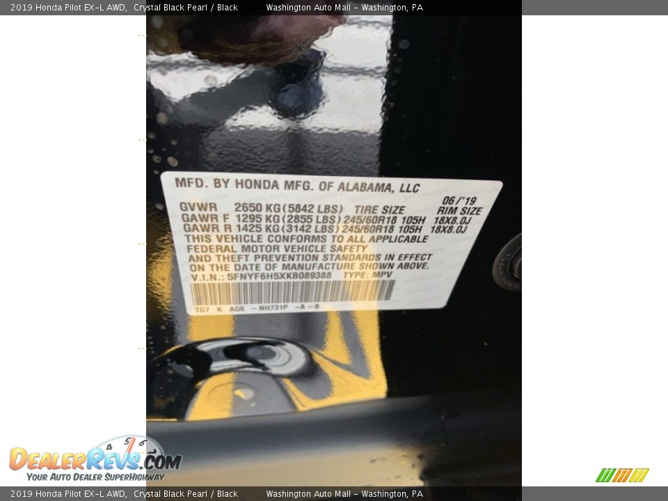 2019 Honda Pilot EX-L AWD Crystal Black Pearl / Black Photo #9