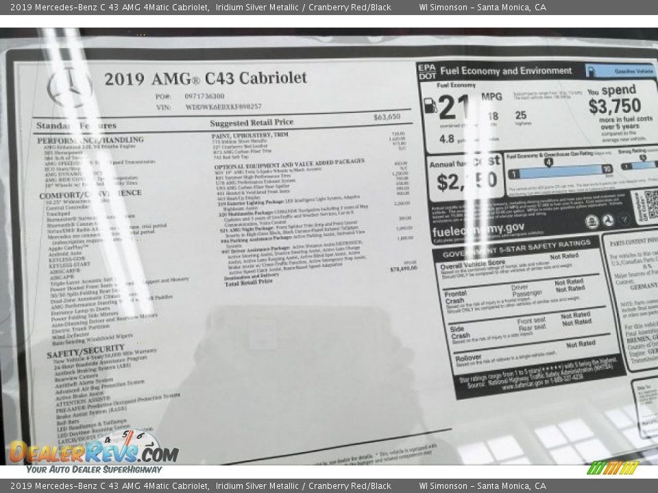 2019 Mercedes-Benz C 43 AMG 4Matic Cabriolet Window Sticker Photo #10