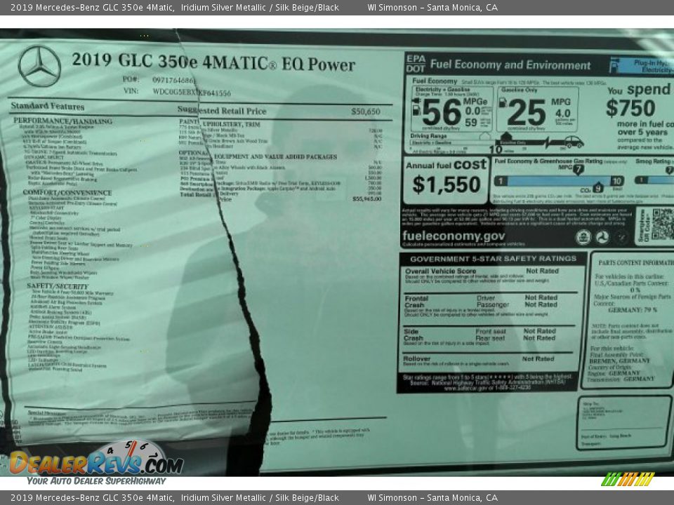 2019 Mercedes-Benz GLC 350e 4Matic Iridium Silver Metallic / Silk Beige/Black Photo #10