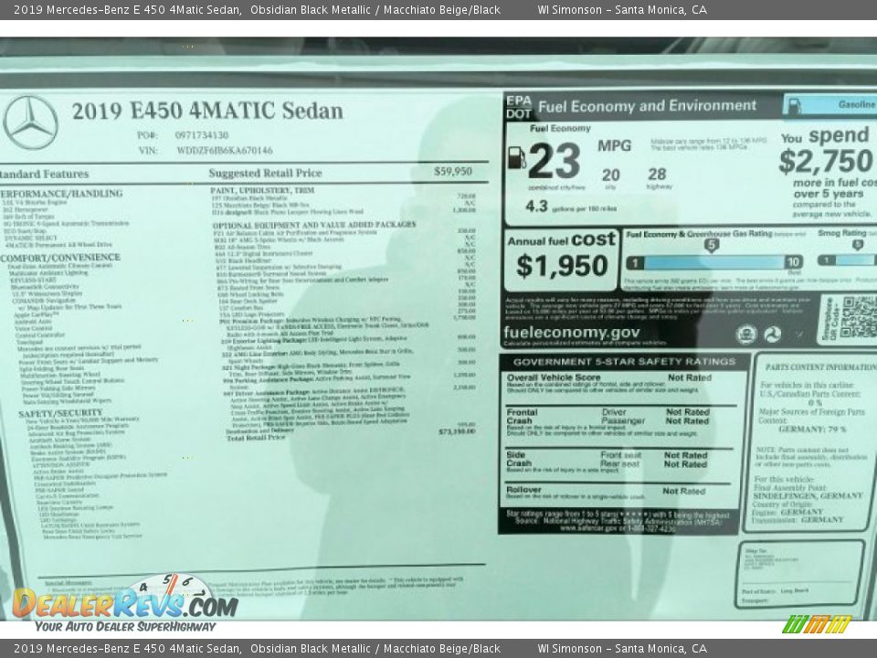 2019 Mercedes-Benz E 450 4Matic Sedan Obsidian Black Metallic / Macchiato Beige/Black Photo #10