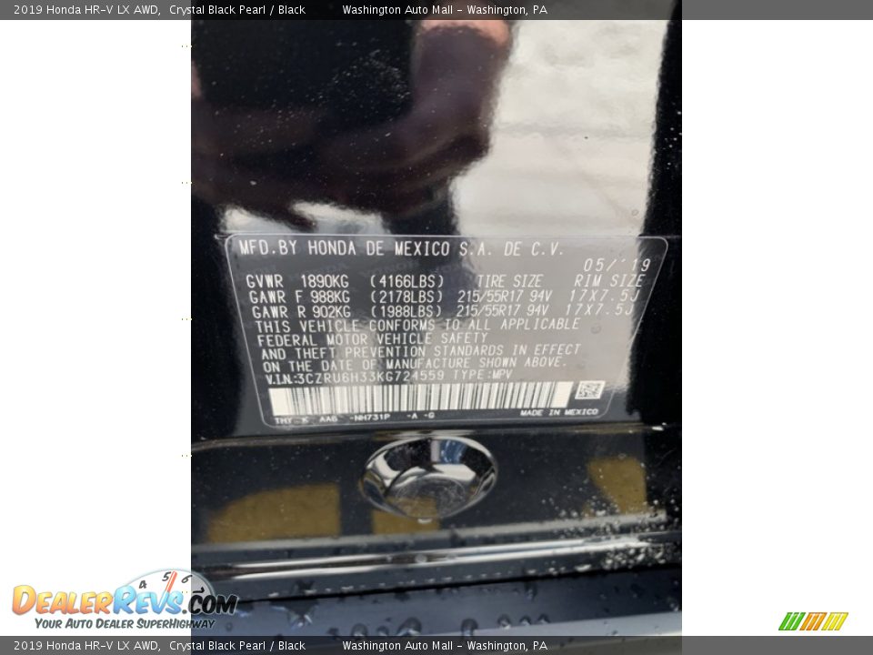 2019 Honda HR-V LX AWD Crystal Black Pearl / Black Photo #9