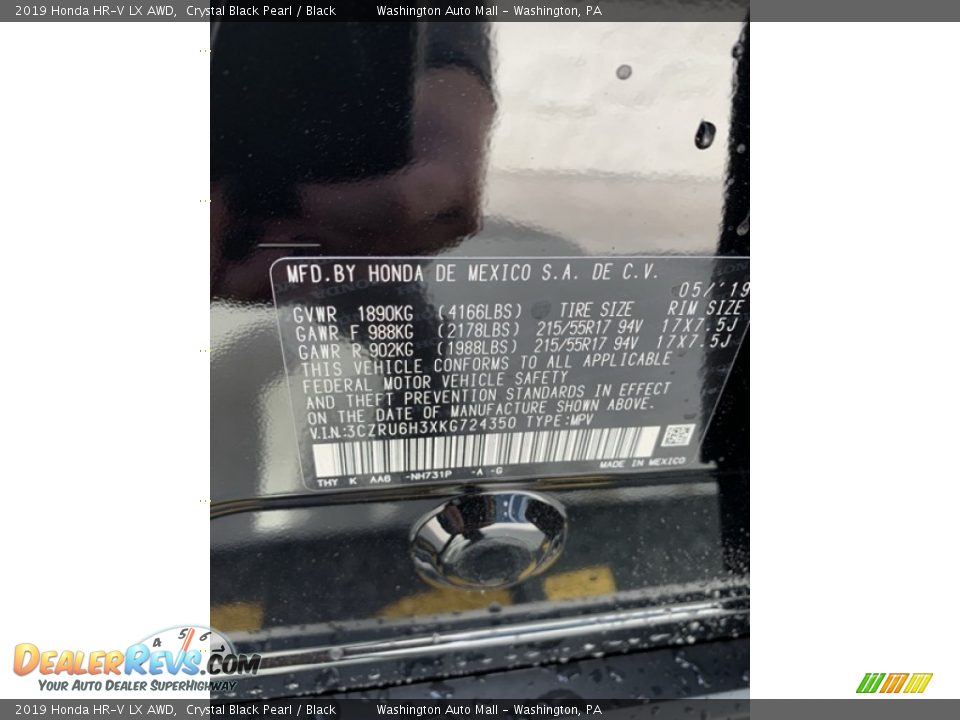 2019 Honda HR-V LX AWD Crystal Black Pearl / Black Photo #9